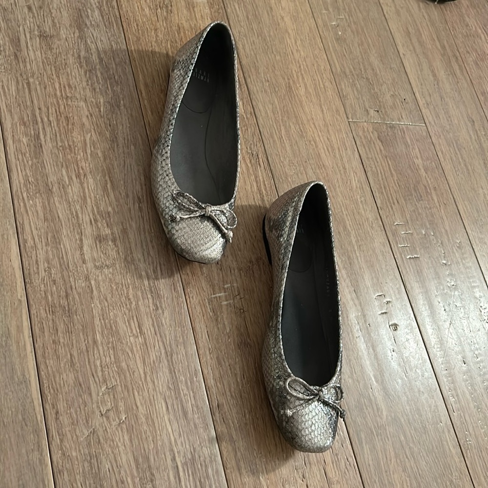 Stuart Weitzman Ballet Flats Silver Snake Metallic
